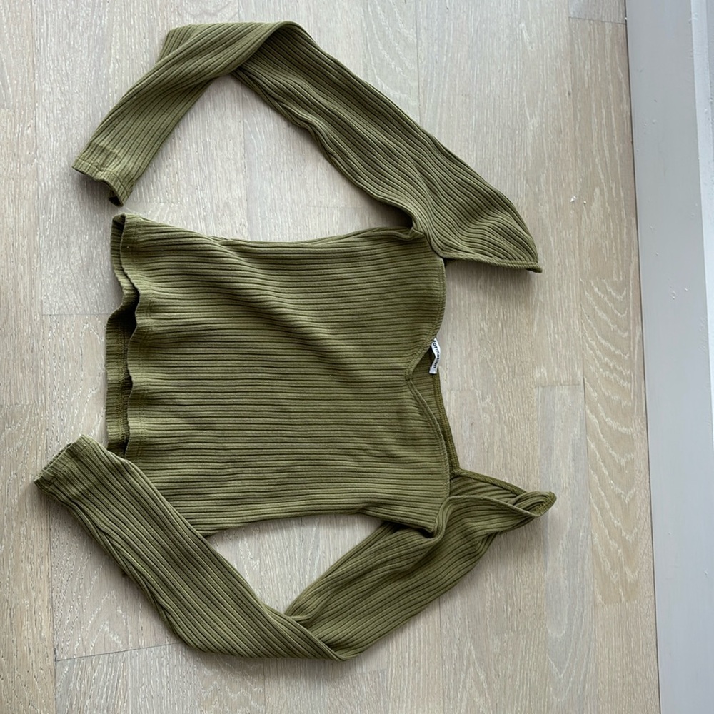 Reformation Olive Ribbed Long Sleeve Top